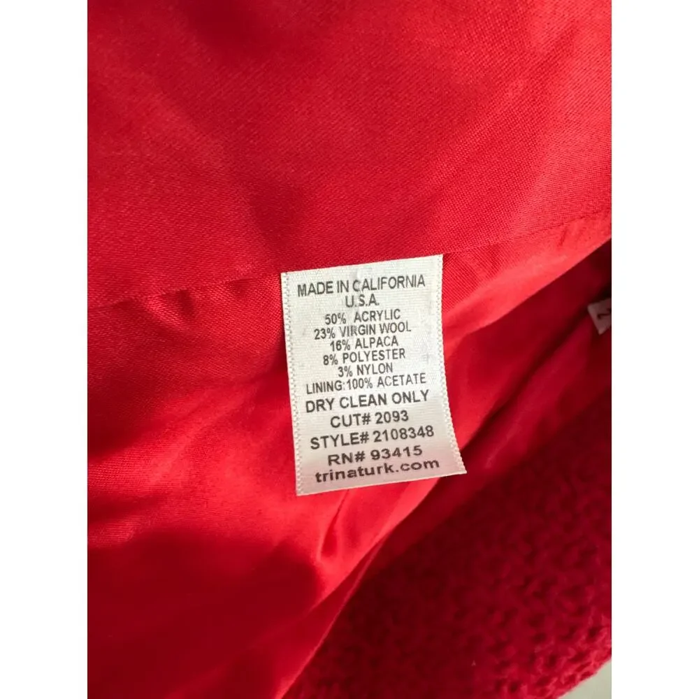 Trina Turk Red Boucle Wool Pea coat -Size 2